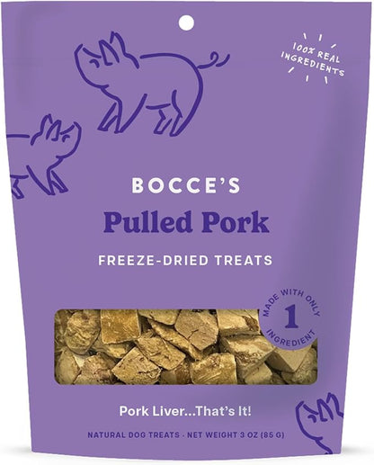 Bocce's Bakery Pulled Pork Freeze-Dried Treats, 3 oz, All-Natural, Made in USA, Dog Treats