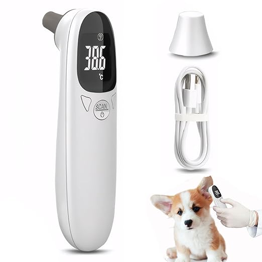 Ear Thermometer for Pet, Accurate 32-42.9℃ Ear Temperature Thermometer Digital USB Rechargeable for Dog Cat Pig Sheep & More