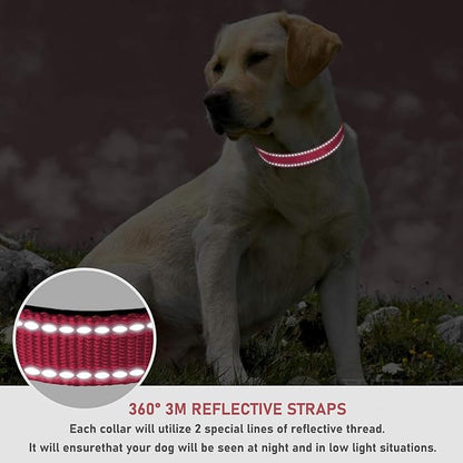 Reflective Dog Collar with Buckle Adjustable Safety Nylon Collars for Small Medium Large Dogs, Light Pink M