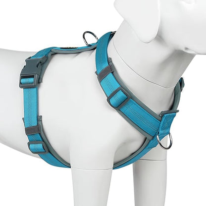 Plutus Pet No Pull Dog Harness, Adjustable Nylon Harness with Soft Padding, Reflective and Heavy Duty Dog Harness for Small, Medium, Large Dogs(Cyan, L)