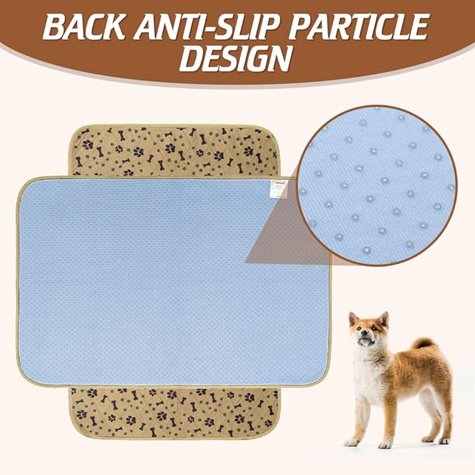BINGPET Waterproof Dog Food Mat Non-Slip - 2 Pack Dog Bowl Mat Absorbent Pet Feeding Mats Washable Pee Pads for Puppies Cats, Bone & Paw Pattern 35.4" X 23.6"