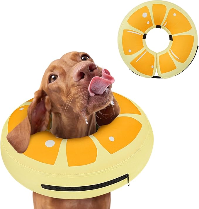 Inflatable Dog Cone Collar to Stop Licking, Soft Neck Donut Collar After Surgery, Adjustable Recovery Cone for Small Medium Large Dogs (Orange,S)