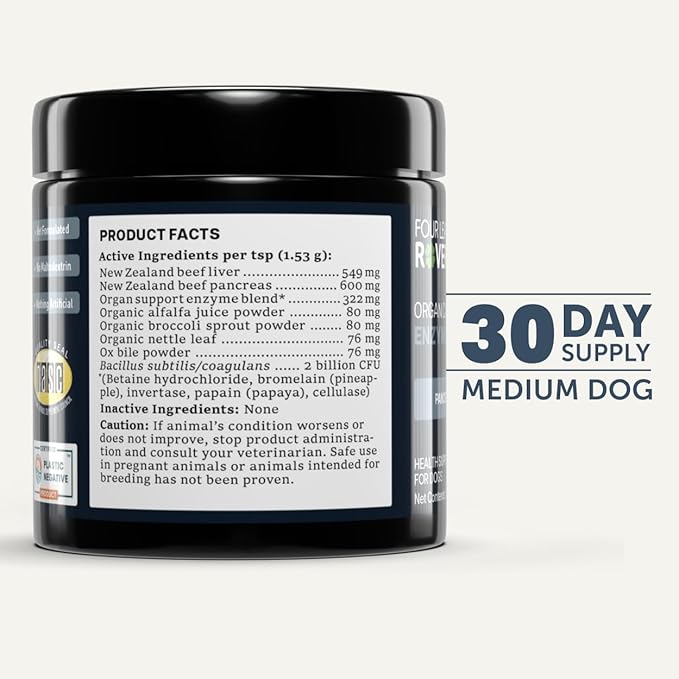 Four Leaf Rover Organ Care - Dog Digestive Support with Digestive Enzymes and Probiotics - Supports a Healthy Liver - Veterinarian Formulated - 30 Day Medium Dog Supply