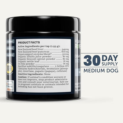 Four Leaf Rover Organ Care - Dog Digestive Support with Digestive Enzymes and Probiotics - Supports a Healthy Liver - Veterinarian Formulated - 30 Day Medium Dog Supply
