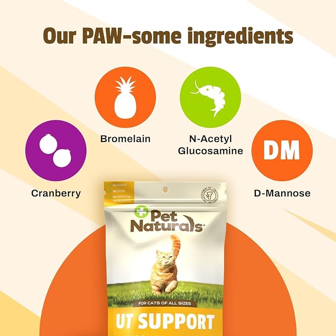 Pet Naturals UT Support Soft Chews for Cats, Urinary Tract Health with Cranberry and D-Mannose, Chicken, 60 Count