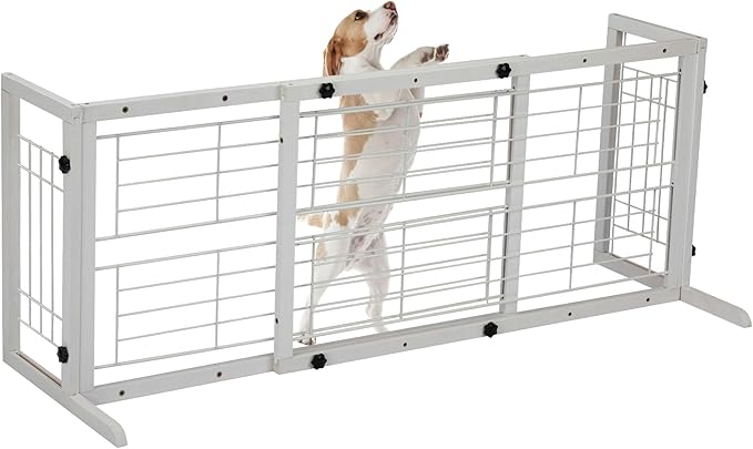 COZIWOW 38" -67" Dog Gate Indoor, Pet Gates for Doorways No Drilling, Wooden Free Standing Doggie Fence for Stairs, Safety for Small to Medium-Sized Dog,White