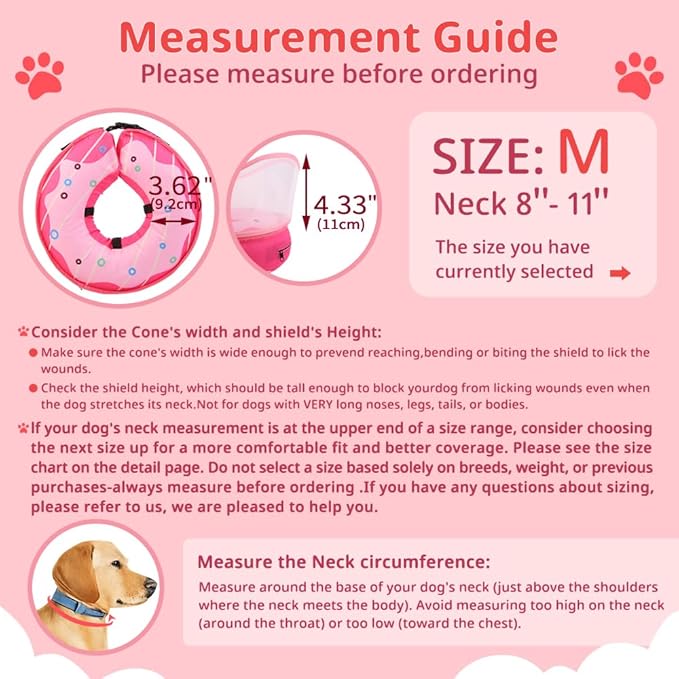 Soft Dog Cone Collar, Inflatable Cones Alternative After Surgery with No-Lick Shield for Large/Medium/Small Dogs to Stop Licking, Elizabethan Neck Ecollars of Shame Comfy Pillow Recovery, Pink