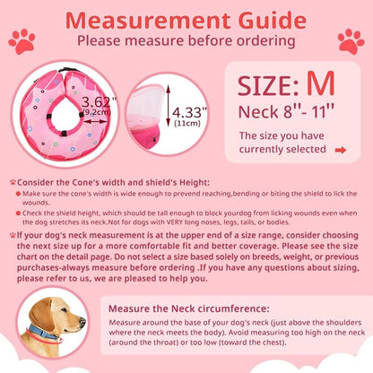 Soft Dog Cone Collar, Inflatable Cones Alternative After Surgery with No-Lick Shield for Large/Medium/Small Dogs to Stop Licking, Elizabethan Neck Ecollars of Shame Comfy Pillow Recovery, Pink