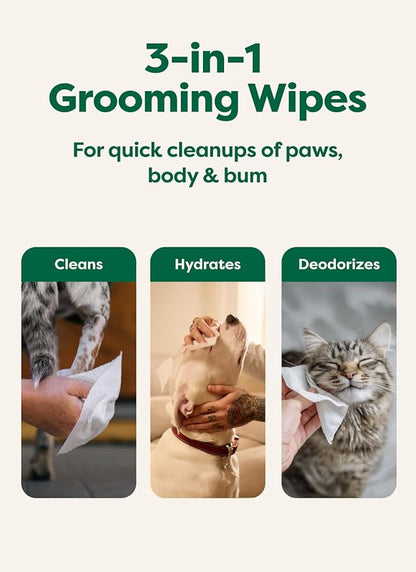 Earth Rated Pet Wipes for Dogs and Cats, Hypoallergenic, 3-in-1 Cleaning, Deodorizing and Hydrating, for Grooming Paws, Body and Butt, New White Tea and Basil Scent, 400 Count