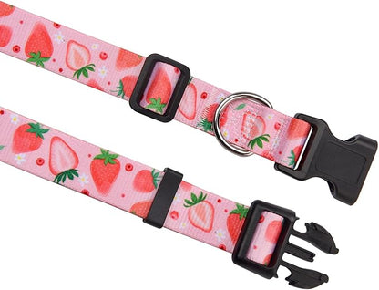 Mihqy Dog Collar with Bohemia Floral Tribal Geometric Patterns - Soft Ethnic Style Collar Adjustable for Small Medium Large Dogs(Strawberry,M)