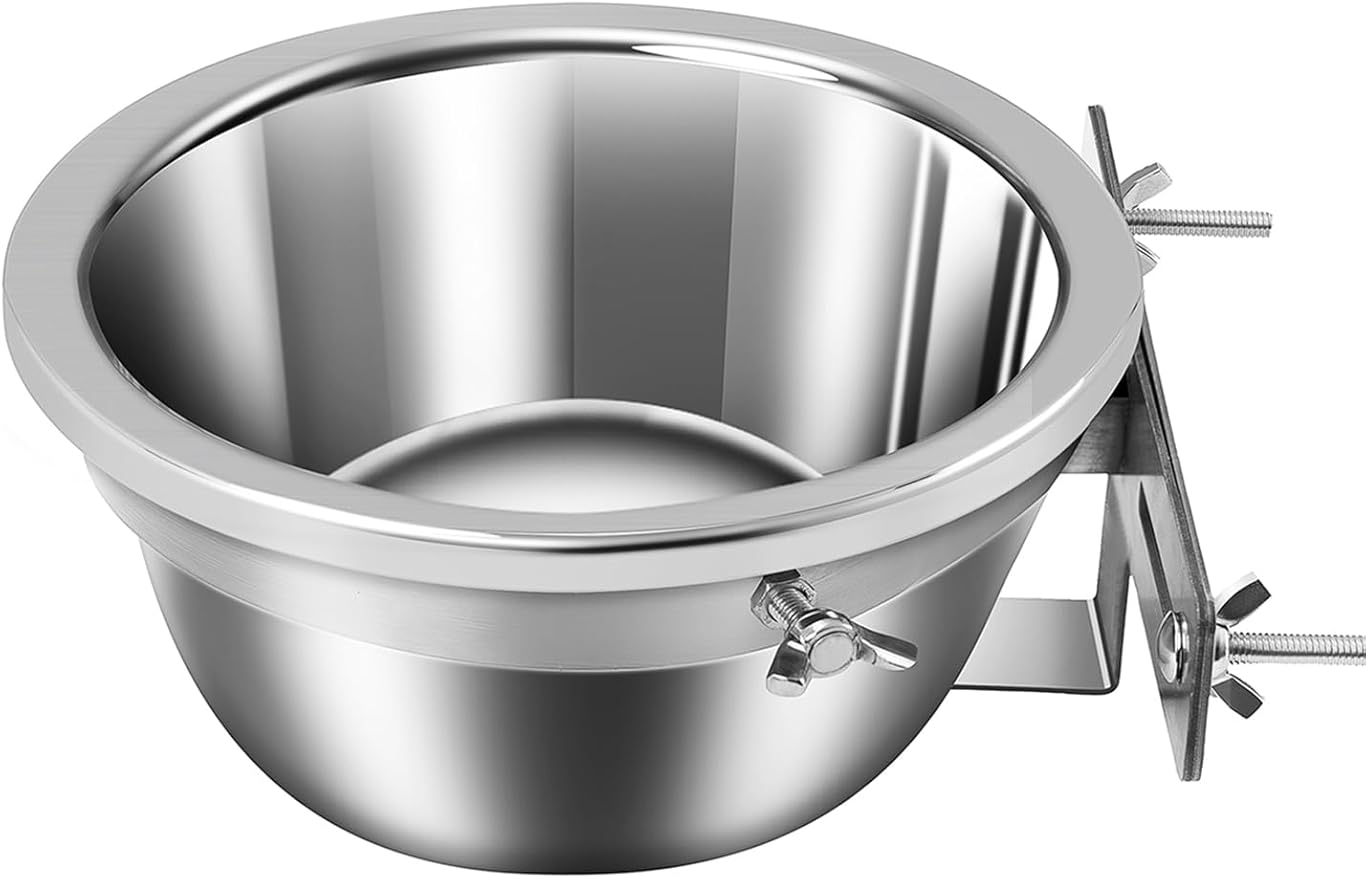 Stainless Steel Dog Bowls, Cage Hanging Water Food Bowl Non-Slip Removable Bowl with 2 Bolt Holder for Mdedium Large, XXL(3850ml/130oz)