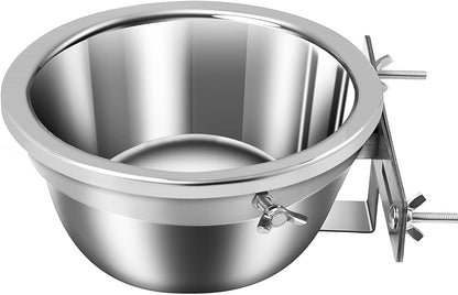Stainless Steel Dog Bowls, Cage Hanging Water Food Bowl Non-Slip Removable Bowl with 2 Bolt Holder for Mdedium Large, XXL(3850ml/130oz)