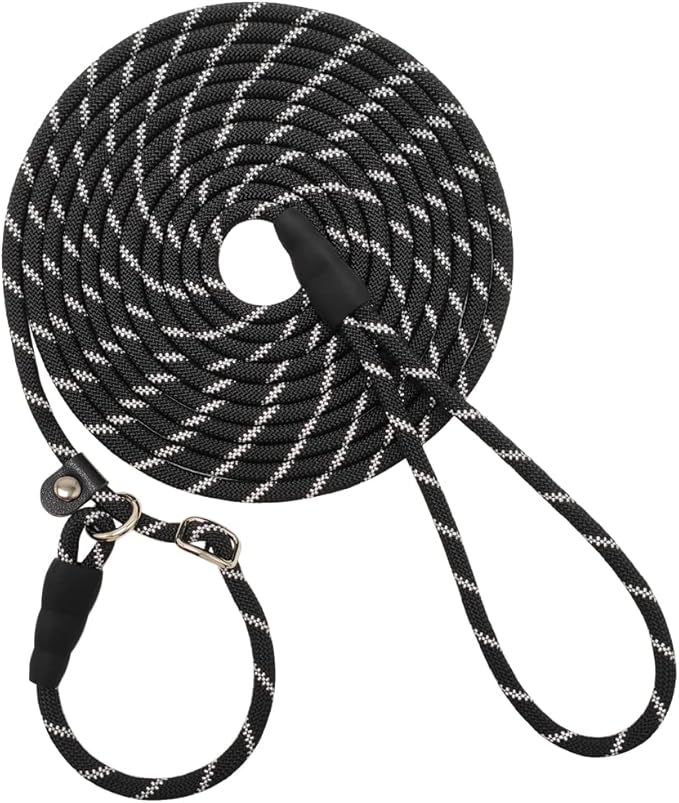 Long Slip Lead Dog Leash Reflective Anti-Choking 12 FT/20 FT/30 FT/50 FT Rope Training Leash for Medium Dogs Small Puppy Pets (30ft, Black)