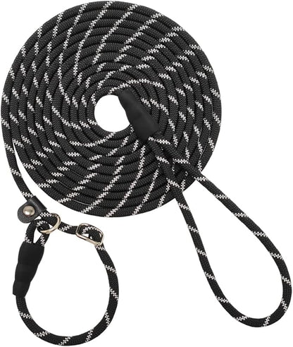 Long Slip Lead Dog Leash Reflective Anti-Choking 12 FT/20 FT/30 FT/50 FT Rope Training Leash for Medium Dogs Small Puppy Pets (30ft, Black)