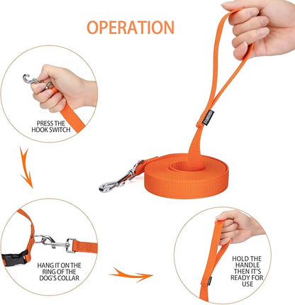 Strong Durable 15ft Nylon Dog Training Leash, 1 Inch Wide Traction Rope, for Small and Medium Dog (Orange, 15 Feet)
