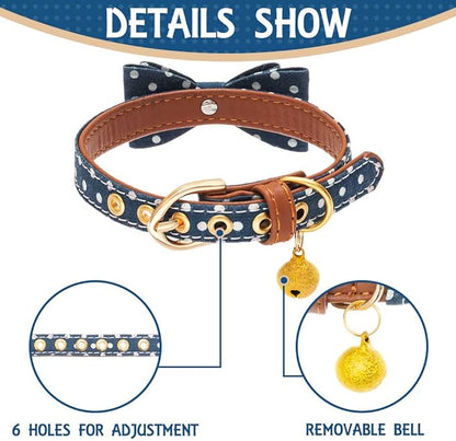 EXPAWLORER Dog Collar and Leash Set - Classic Plaid Dog Bow Tie and Dog Bandana Collar with Bell, Dog Leash Tangle Free, Adjustable Collars for Small Medium Large Dogs Cats, Holiday Ideal Gift