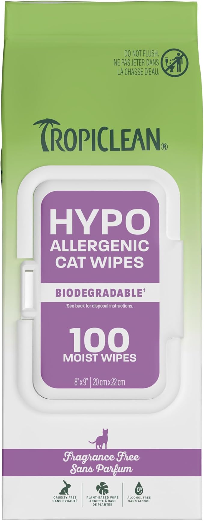 TropiClean Hypoallergenic Cat Wipes, Unscented, Essential Cat Grooming Supplies, Kitten Safe, Grooming Wipes for Cleaning Fur, Made in USA, 100ct