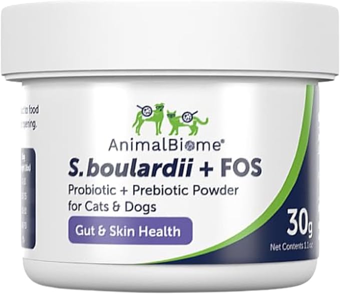 Animal Biome S. Boulardii + FOS Powder Probiotics for Dogs & Cats 30g – Pet Supplements Saccharomyces Boulardii Dog Probiotic with Prebiotic FOS for Gut Health, Digestive Support & Firmer Stool