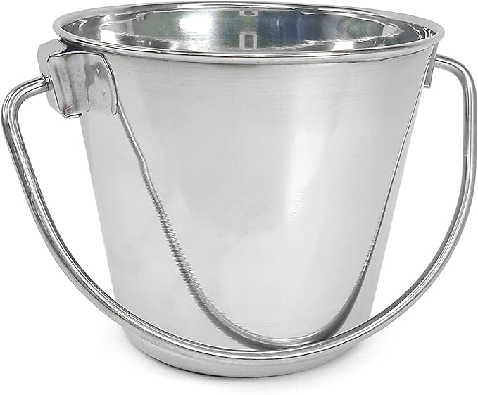 Heavy Duty Stainless Steel Bucket, 1 Quart – Durable Small Metal Bucket for Feeding, Watering Pets & Cleaning – Perfect for Kennels, Critter Crates, Cages and Hanging on Fences