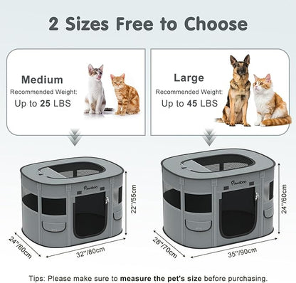 Dog Playpen, Portable Pet Cat PlayPen, 600D Oxford Dog Kennel Tent Crate, Waterproof&Breathable, Indoor Outdoor Travel Camping for Medium/Large Breed with Carrying Case+Folding Bowl(M), Charcoal Gray
