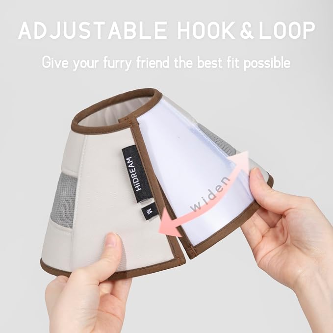 Breathable Soft Dog Recovery Cone Collar After Surgery, Adjustable Lightweight Elizabethan Collar with Air Mesh for Cats, Protective Collar to Stop Licking for Puppy, Khaki, M