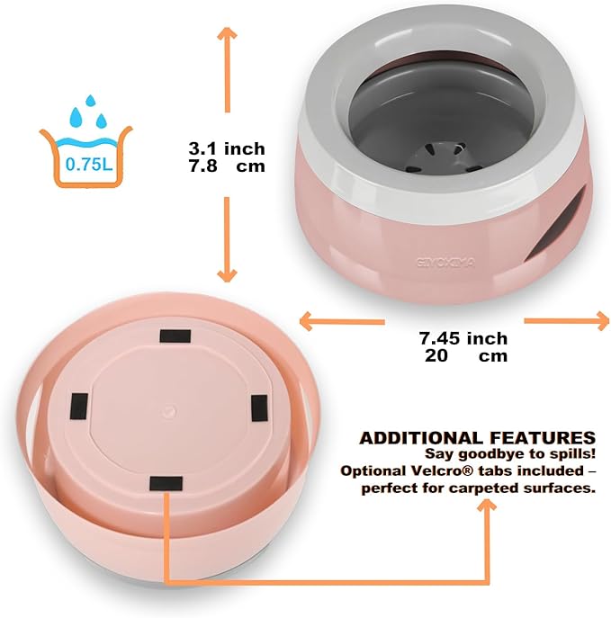 25oz Dog Water Bowl for Small/Medium Pets – Spill-Proof and No-Splash Slow Drinking Pet Water Dispenser, Portable Non-Slip Feeder Bowl for Travel, Car, Crate, and Home Use - Pink