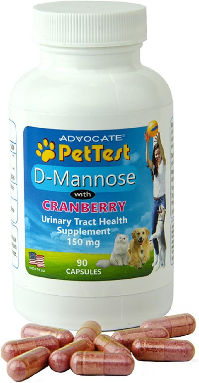 D-Mannose for Pets with Cranberry 90 Capsules, Dogs and Cats UTI Urinary Tract Support, Prevents and Eliminates Bad Bacteria, Bladder Kidney Supplement by Advocate PetTest