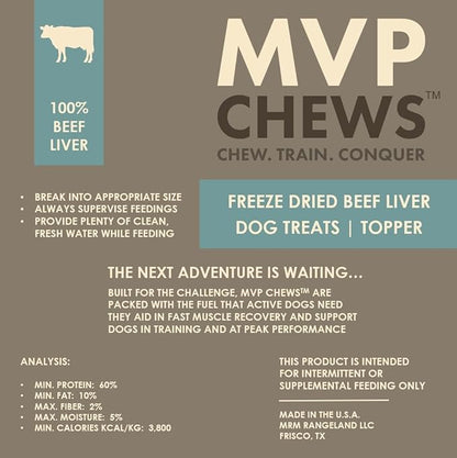 MVPChews | Freeze Dried Beef Liver Dog Treats | Single Ingredient Training Treats | High Protein, Grain Free, No Additives or Fillers | Premium Quality Food Topper | Made in USA - 3.5oz (Pack of 4)