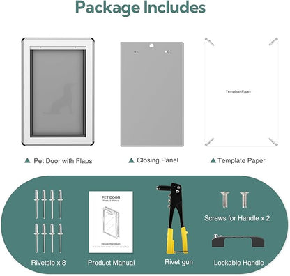 Large Dog Door for Exterior Doors, Aluminum Frame Doggy Door, Fully Magnetic Flaps Large Breed Dog Doors, Sliding Lock Panel, Rust Resistant and Energy Efficient, (Pet Up to100 Lb)