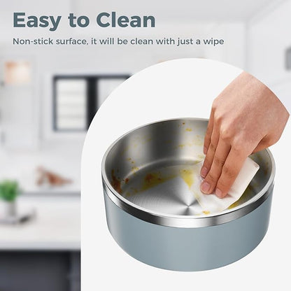 WENBOKMIN Dog Bowl, Stainless Steel Dog Food and Water Bowl with Non Slip Quiet Bottom, Easy to Clean, Dishwasher Safe, 40oz, Light Grey