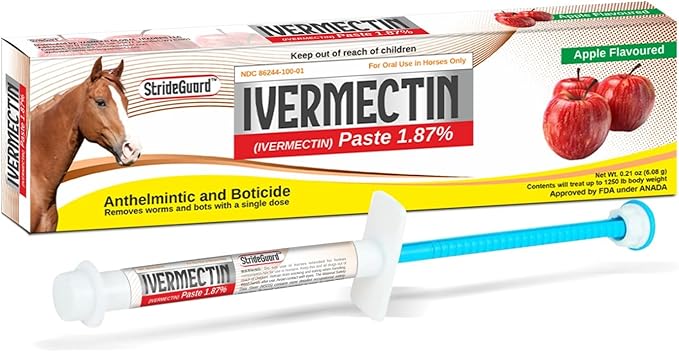 Horse Ivermectin Paste 1.87% – Apple Flavored Oral Horse Dewormer Syringe – 6.08g Tube Treats Horses Up to 1,250 lbs [Pack-1]