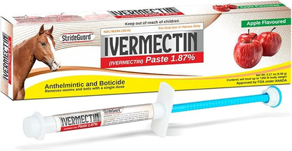 Horse Ivermectin Paste 1.87% – Apple Flavored Oral Horse Dewormer Syringe – 6.08g Tube Treats Horses Up to 1,250 lbs [Pack-1]