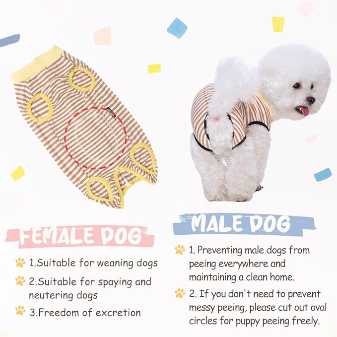 Dog Recovery Suit After Surgery,Spay Neuter Clothes for Female Dogs,Small Medium Dog Shirt,E-Collar Cone Alternative,Prevent Licking Wound Dog Onesie,Pet Surgical Suit(Yellow White -XXL)