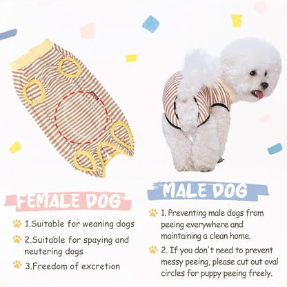 Dog Recovery Suit After Surgery,Spay Neuter Clothes for Female Dogs,Small Medium Dog Shirt,E-Collar Cone Alternative,Prevent Licking Wound Dog Onesie,Pet Surgical Suit(Brown White -XXL)
