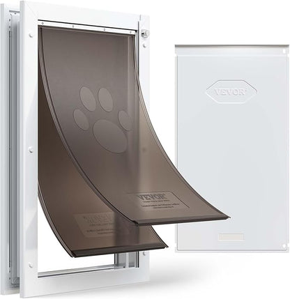 VEVOR Pet Door, X-Large, with Double Magnetic Flaps and Metal Frame, Strong and Weatherproof Dog Door for Interior and Exterior Doors, Easy to Install, Easy in-and-Out Access for Doggies, White