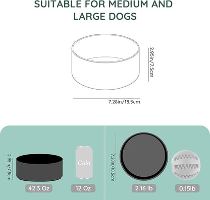 SPUNKYJUNKY 42OZ Ceramic Dog and Cat Bowl, Modern Cute Weighted Food Water Bowl for Replacement Black (2 Pack)