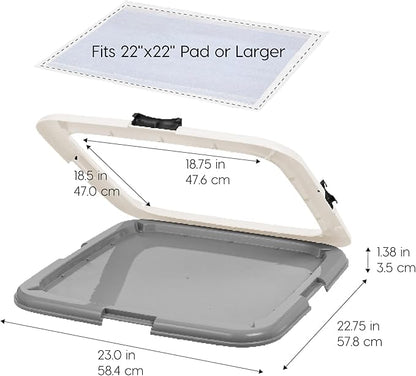 IRIS USA Pee Pad Holder for Dogs and Puppies, Potty Training Tray with Secured Latches, Non-Skid Feet, Leak Protection, Easy Clean Surface, Fits 22"x 22" Puppy Pads Size or Larger, Dark Gray