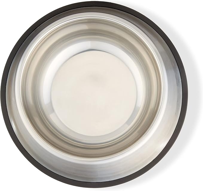 Amazon Basics Stainless Steel Non-Skid Dog Water And Food Bowls, Dishwasher Safe, Rust Resistant, 38oz Capacity, 10 x 2.8 Inches, 2-Pack
