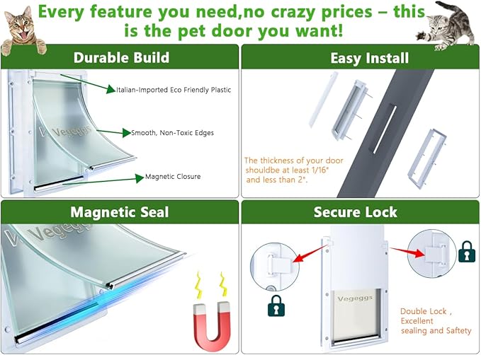 Large Dog Door Doggy Door Easy Install - Wood & PVC Doors & Walls，Doggie Free Movement &Strong Magnetic Auto-Close & Sliding Lock,Telescoping Frame,10 1/8" x 15 3/4" for Large Dogs Up to 100 lb