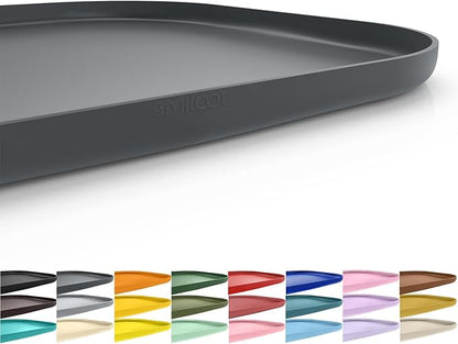 SMILOOL Silicone Pet Feeding Mat with Raised Edge for Food and Water, Dog Bowl Mats, Cat Bowls Placemat with High Lip for Floor Waterproof, Rubber Tray for Cats and Dogs 19 x 12 x 0.7 Dark Grey