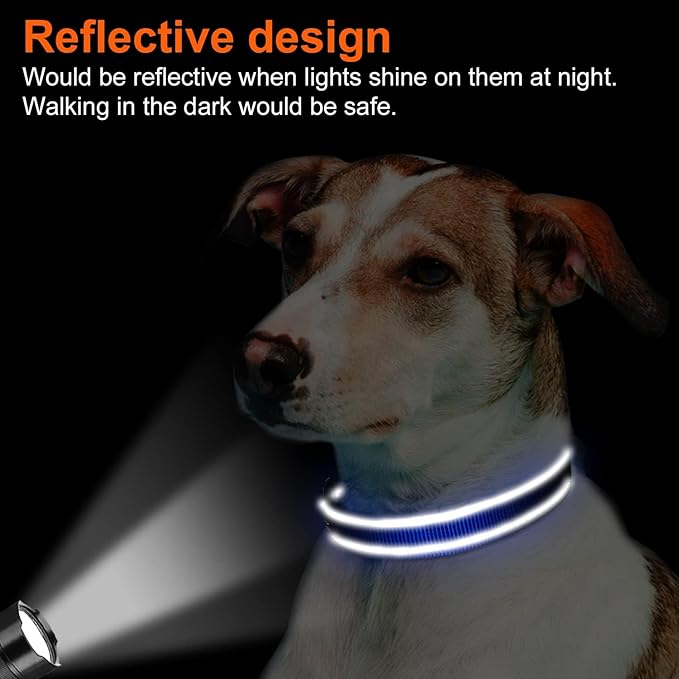 Joytale Reflective Dog Collar, Soft Neoprene Padded, Metal D-Ring, Nylon Pet Collar Adjustable for Medium Dogs, Navy Blue, M