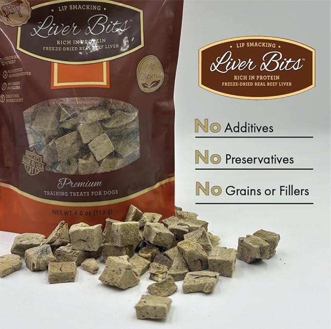 Freeze Dried Premium Training Treats for Dogs, All Natural Pure Beef Liver, Low Calorie, No Additives or Preservatives, Made in USA, 60 Count (16 Oz)