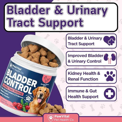 Dog UTI & Bladder Control Chews – Cranberry & D-Mannose Urinary Tract Support for Dogs, Helps Stop Leaking & Incontinence, All-Natural Chicken Flavor, 90 Soft Chews