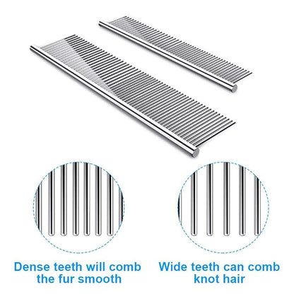 Cafhelp 2 Pack Dog Combs with Rounded Ends Stainless Steel Teeth, Cat Comb for Removing Tangles and Knots, Professional Grooming Tool for Long and Short Haired Dog, Cat and other pets, 6.3IN/7.4IN
