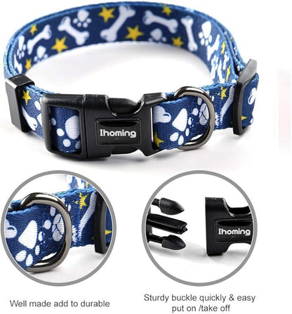 Ihoming Dog Collar and Leash Set for Daily Outdoor Walking Running Training, Bone Design for Large Boys Girls Dogs Cats Pets, L-Up to 80LBS