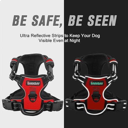 BARKBAY No Pull Dog Harness Front Clip Heavy Duty Reflective Easy Control Handle for Large Dog Walking(Red,L)
