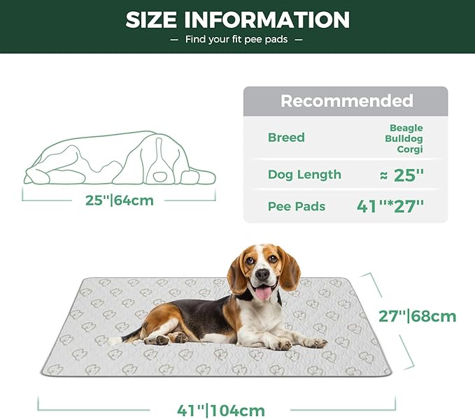 FXW Washable Pee Pads for Dogs, Leak-Proof & Non-Slip, Specifically Designed for 42inch Cages, 27" x 41" Rectangle, Khaki, 1 Pack