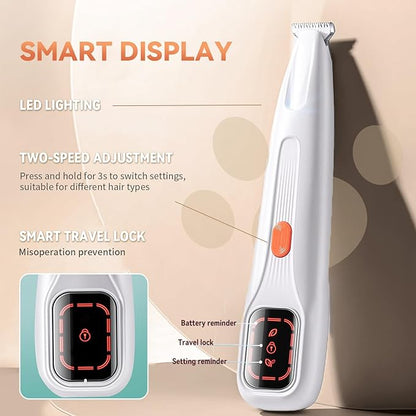 2026 New Pet Precision Trimmer, Dog Paw Trimmer with LED Light, Low Noise, IP68 Waterproof, Dual-Speed Motor, Suit for Trimming Paw, Ear, Face, Butt, Eyebrows, USB Rechageble (White Variant)