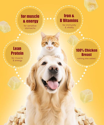 Freeze Dried Chicken Pet Treats for Dogs, Cats, Single Fresh Ingredient Training Treats, Food Topper, Rawhide Free Freeze Dried Chicken High Protein, 7oz