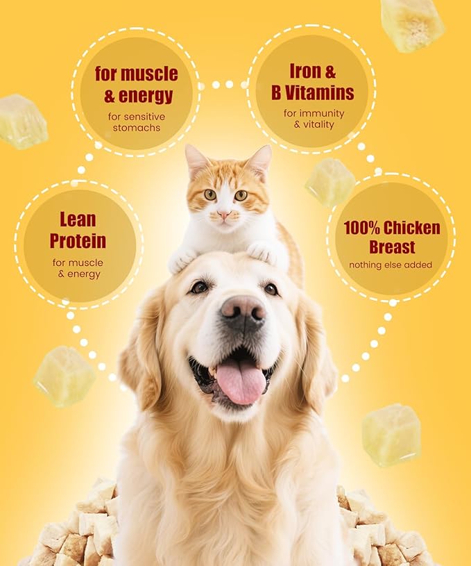 Freeze Dried Chicken Dog Treats Cat Treats, Single Ingredient Raw Chicken Pet Treats, Food Topper, Training Treats, Rawhide Free Freeze Dried Chicken High Protein, 4.6oz